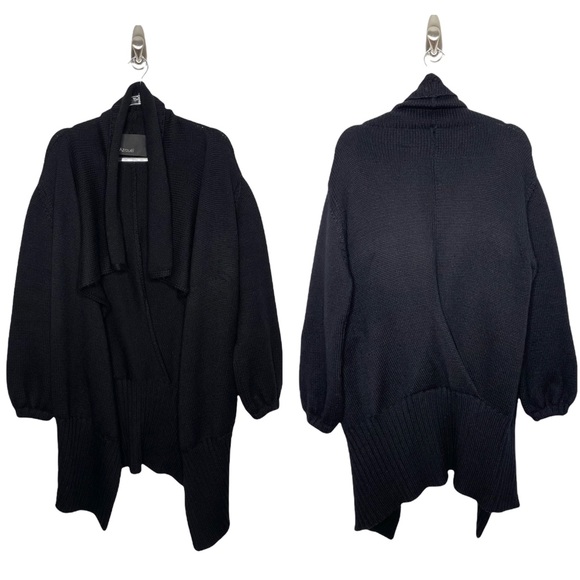Yigal Azrouel | 100% Merino Wool Long Waterfall Cardigan Black Medium - Picture 1 of 6